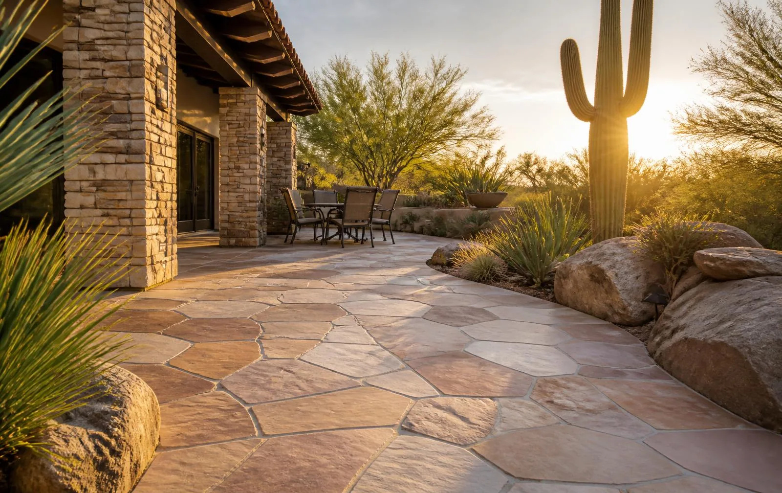 Restored flagstone patio in Scottsdale, AZ, Phoenician Tile Restoration, Scottsdale, AZ