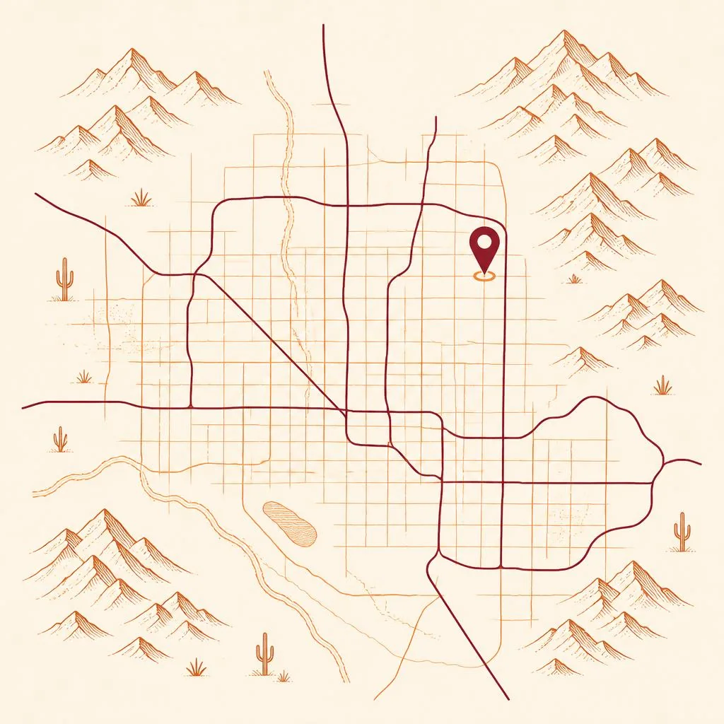 Illustrated tile and stone restoration service area map for Tempe, Arizona