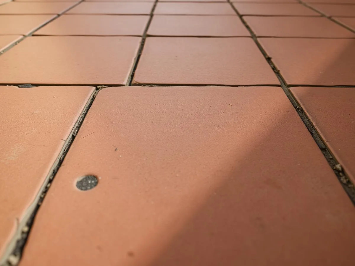 Close detail of unglazed quarry tile and grout joints in Scottsdale, AZ