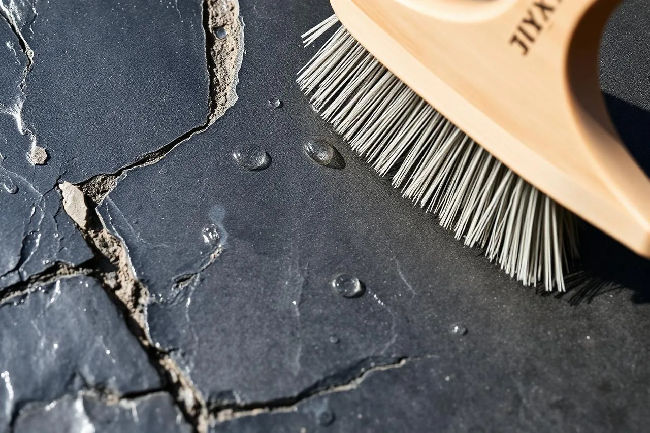 Close up of natural cleft slate texture being brushed in Scottsdale, AZ