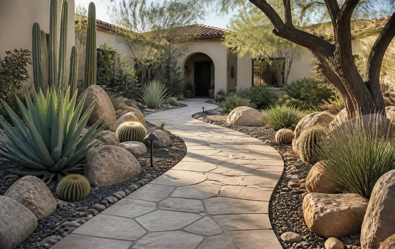 Natural stone walkway cleaned and re-grouted for a Peoria, AZ residence