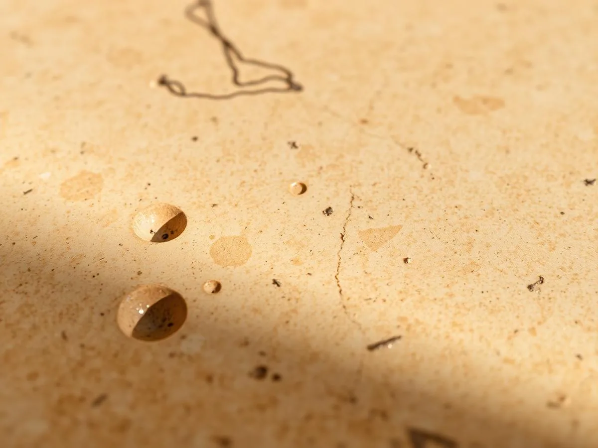 Close up of brushed travertine showing natural pits and fill holes in Scottsdale, AZ